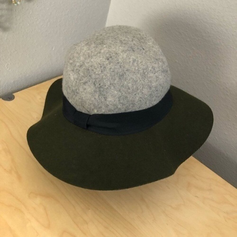 Boho Wool Ribbon Tie Floppy Brim Bucket Hat Women's One Size Gray Green